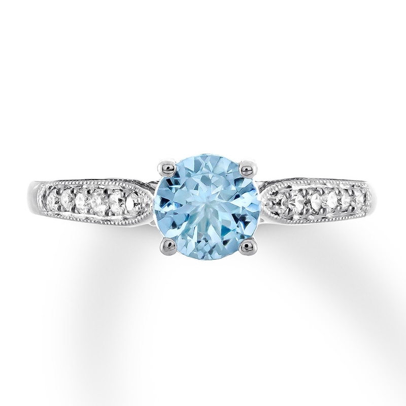 Aquamarine Engagement Ring 1/8 ct tw Diamonds 14K White Gold with 360