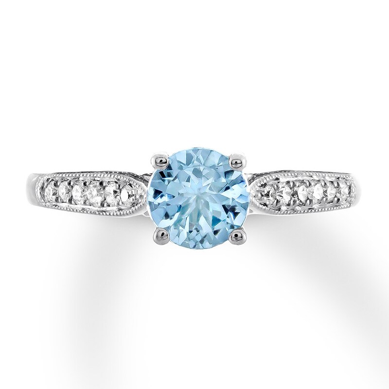 Aquamarine Engagement Ring 1/8 ct tw Diamonds 14K White Gold