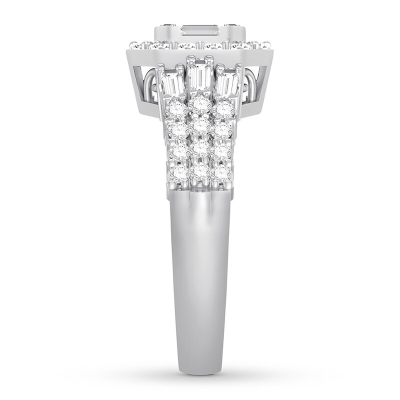 Diamond Engagement Ring 1 ct tw Round & Baguette 14K Gold