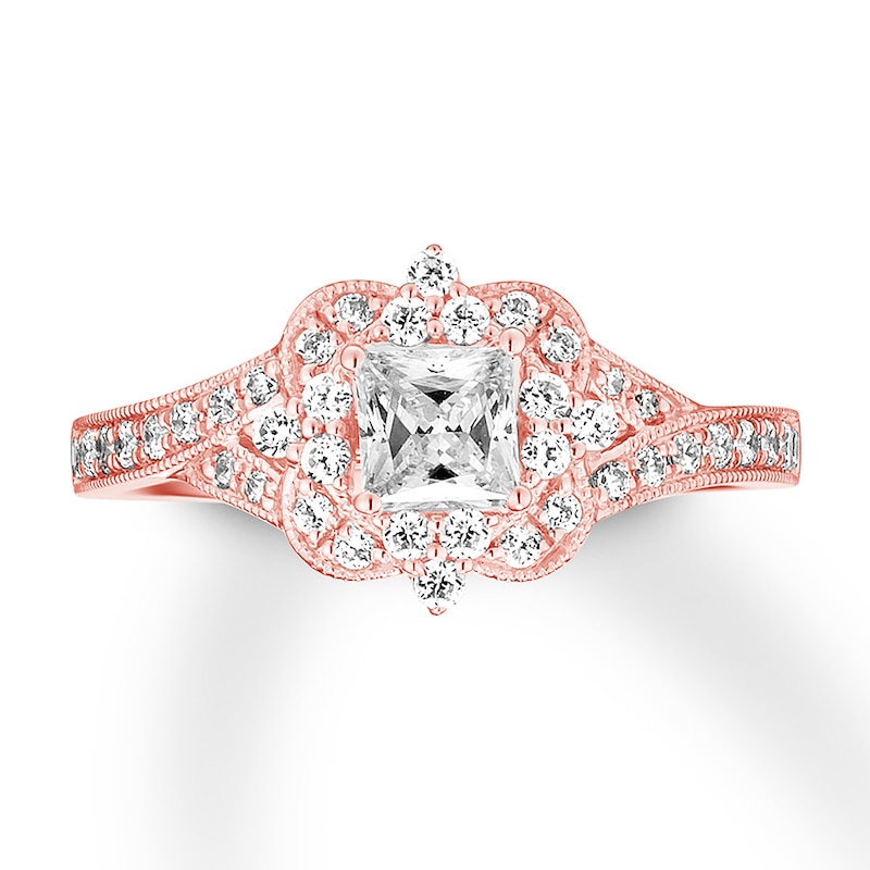 Diamond Engagement Ring 7/8 ct tw Princess-cut 14K Rose Gold