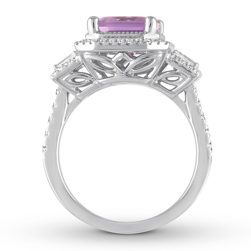 Amethyst Engagement Ring 1/2 ct tw Diamonds 14K White Gold