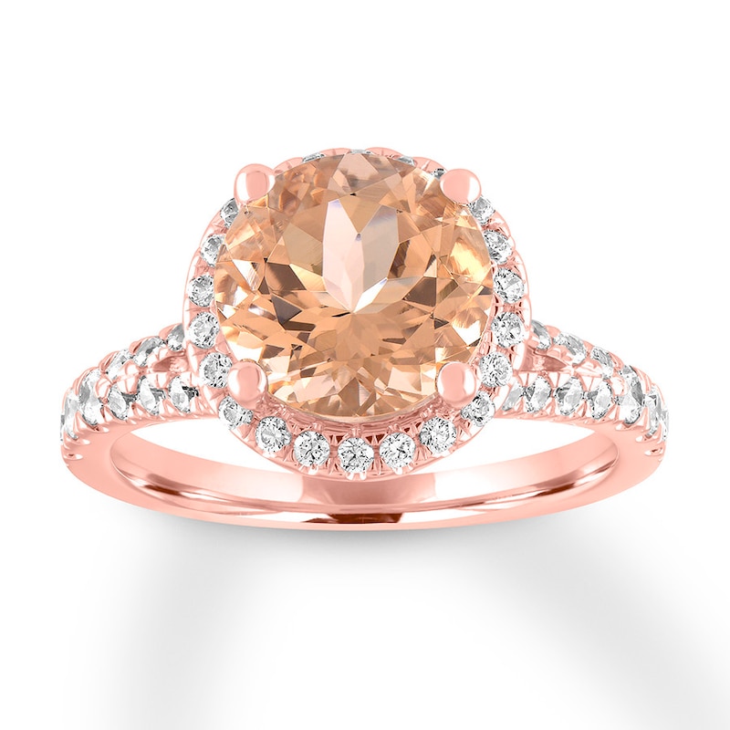 Morganite Engagement Ring 1/2 carat tw Diamonds 14K Rose Gold with 360