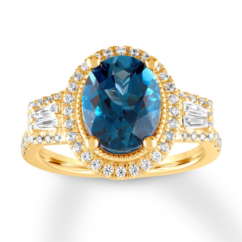 Blue Topaz Engagement Ring 1/2 carat tw Diamonds 14K Gold