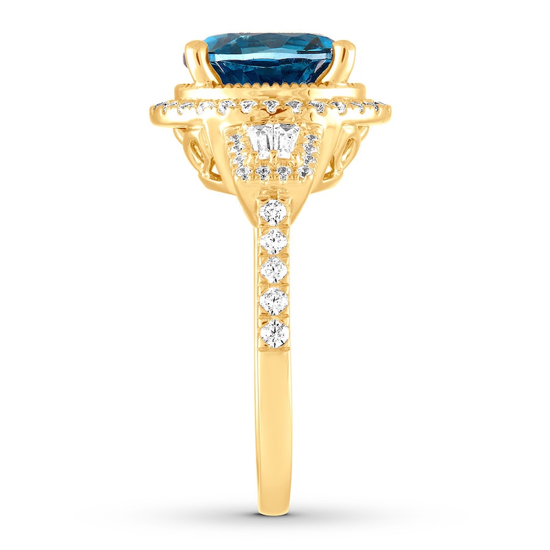Blue Topaz Engagement Ring 1/2 carat tw Diamonds 14K Gold