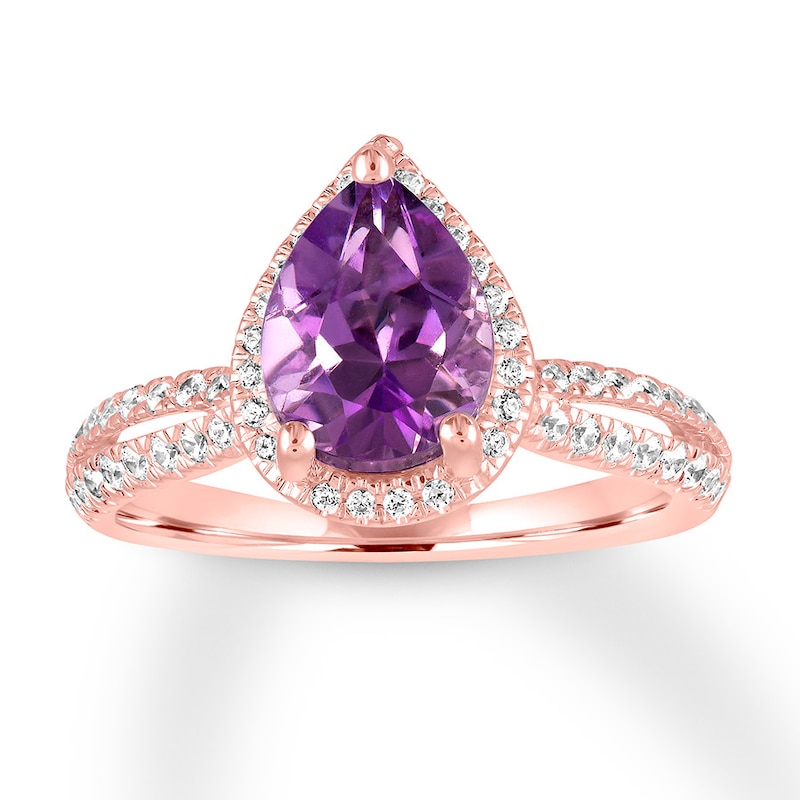 Main Image 1 of Amethyst Engagement Ring 1/3 ct tw Diamonds 14K Rose Gold