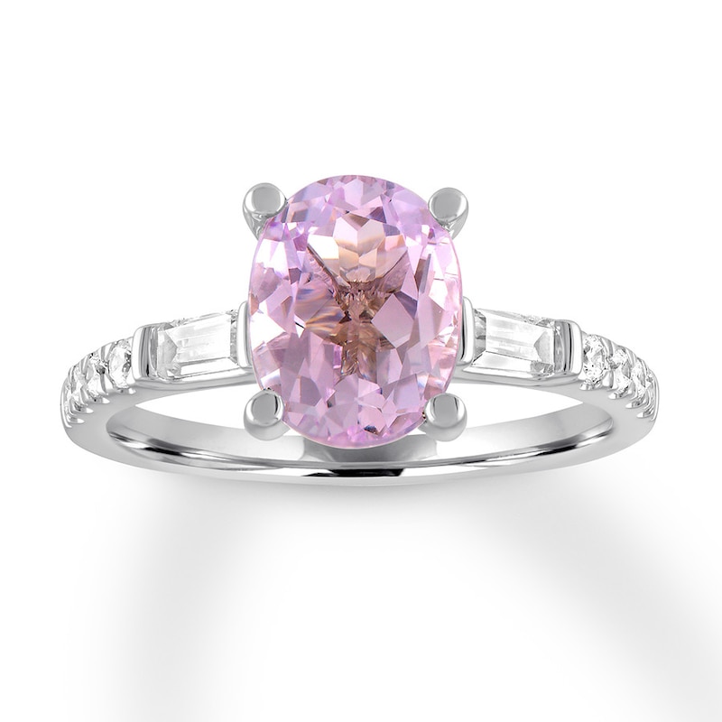 Amethyst Engagement Ring 1/3 carat tw Diamonds 14K White Gold