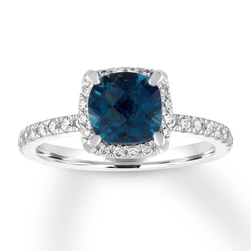 Blue Topaz Engagement Ring 1/3 carat tw Diamonds 14K White Gold