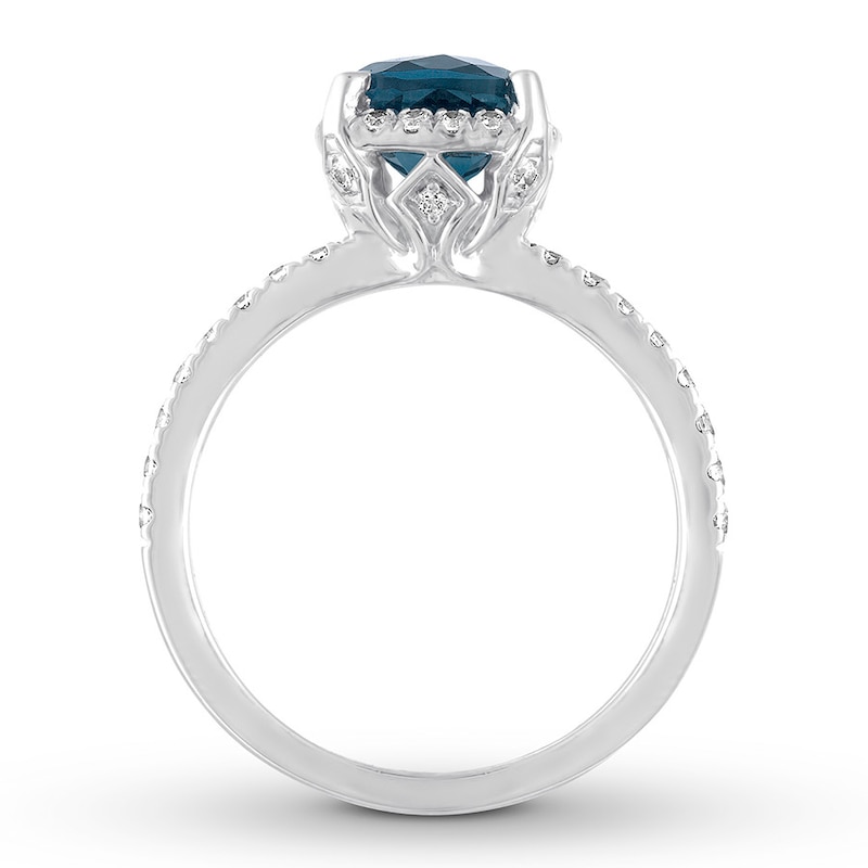 Blue Topaz Engagement Ring 1/3 carat tw Diamonds 14K White Gold