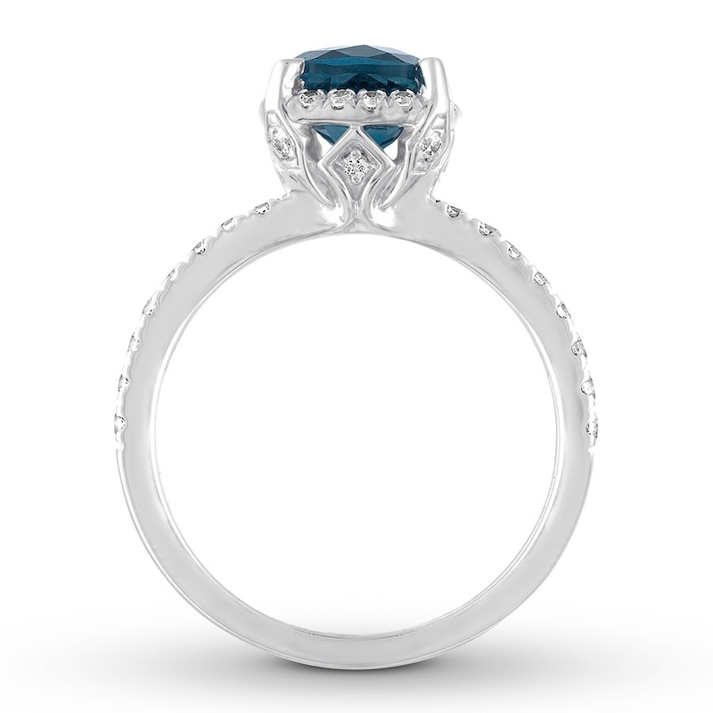 Blue Topaz Engagement Ring 1/3 carat tw Diamonds 14K White Gold