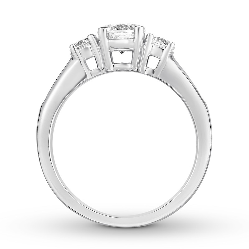 Main Image 2 of Three-Stone Diamond Ring 1-1/6 ct tw Round-cut 14K White Gold