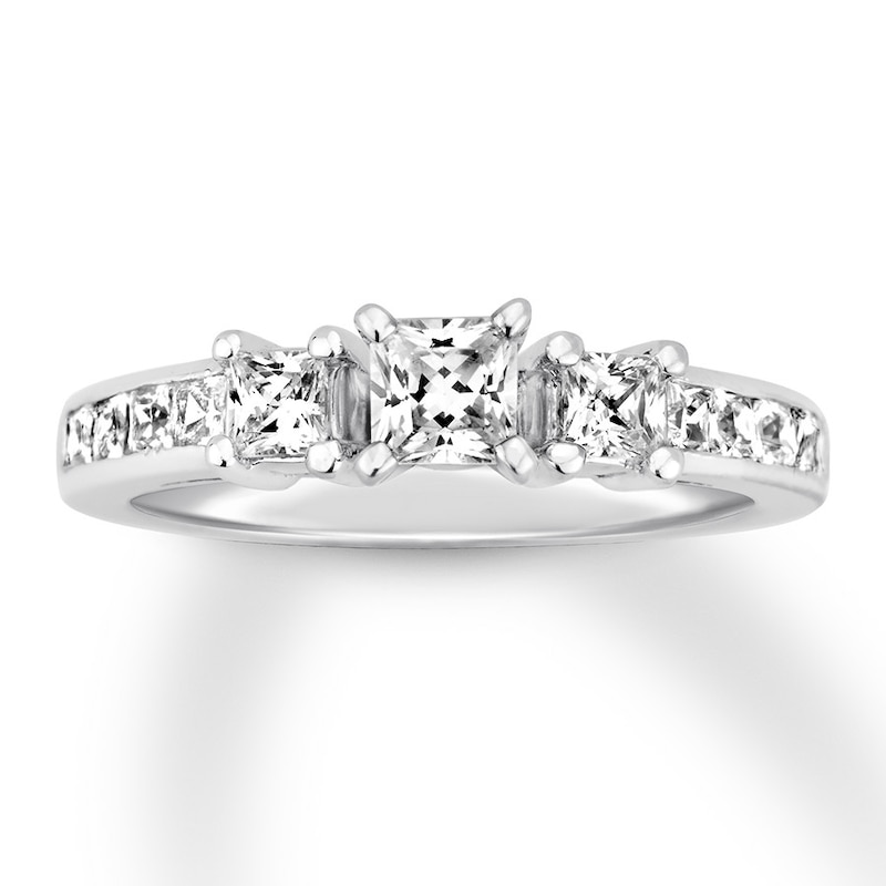 Main Image 1 of Three-Stone Diamond Ring 1-1/8 ct tw Princess-cut 14K White Gold