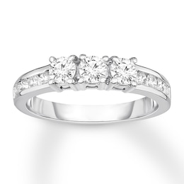 3-Stone Diamond Wedding Band 3/4 ct tw Round 14K White Gold