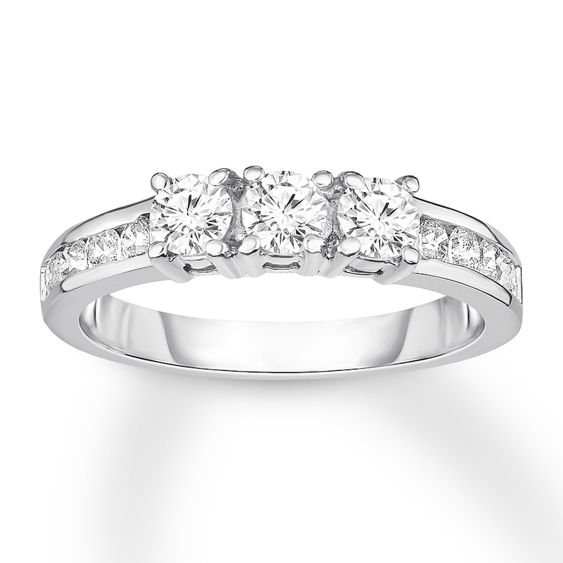 Main Image 1 of 3-Stone Diamond Wedding Band 3/4 ct tw Round 14K White Gold