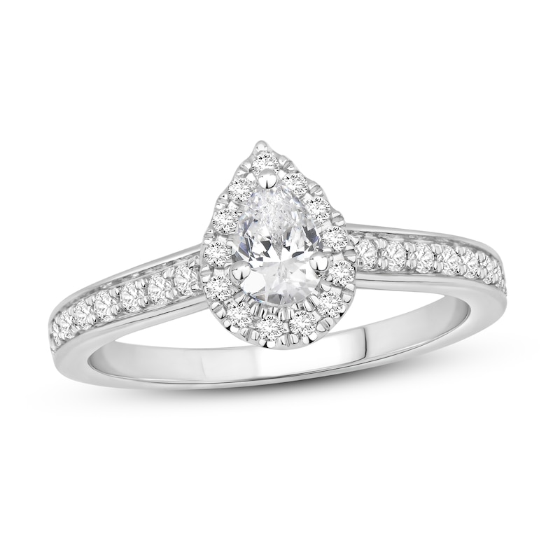 Main Image 1 of Diamond Engagement Ring 5/8 ct tw Pear-shaped/Round 14K White Gold