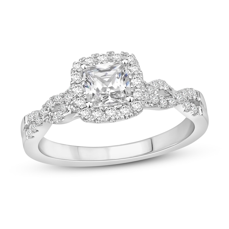 Diamond Engagement Ring 7/8 ct tw Princess/Round 14K White Gold