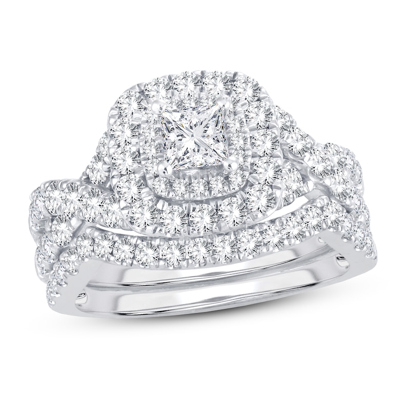 Main Image 1 of Diamond Bridal Set 1-7/8 ct tw Round/Princess 14K White Gold