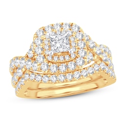 Diamond Bridal Set 1-7/8 ct tw Round/Princess 14K Yellow Gold