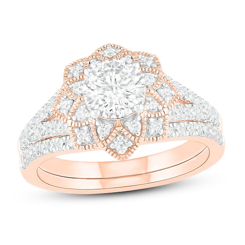 Main Image 1 of Diamond Bridal Set 1-1/8 ct tw Round 14K Rose Gold