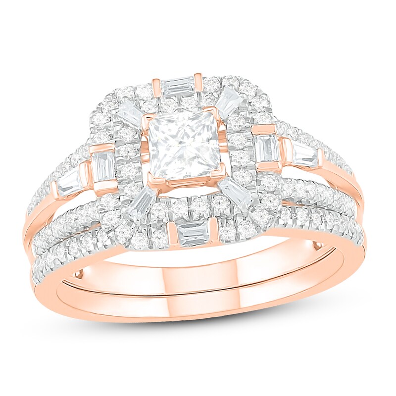 Main Image 1 of Diamond Bridal Set 1 ct tw Princess, Baguette & Round 14K Rose Gold
