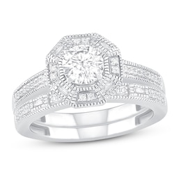 Diamond Bridal Set 5/8 ct tw Round/Baguette 14K White Gold