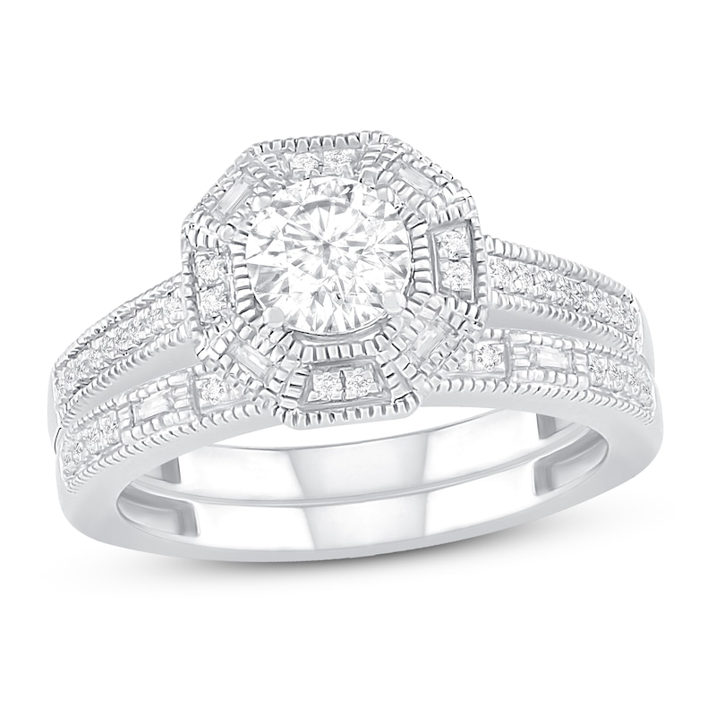 Main Image 1 of Diamond Bridal Set 5/8 ct tw Round/Baguette 14K White Gold