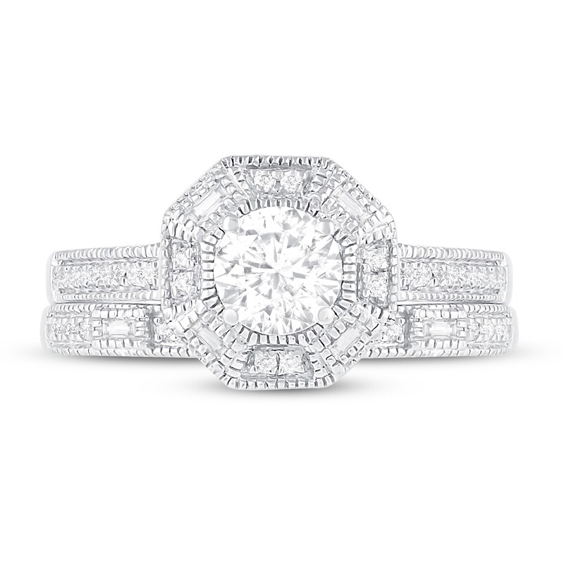 Main Image 2 of Diamond Bridal Set 5/8 ct tw Round/Baguette 14K White Gold