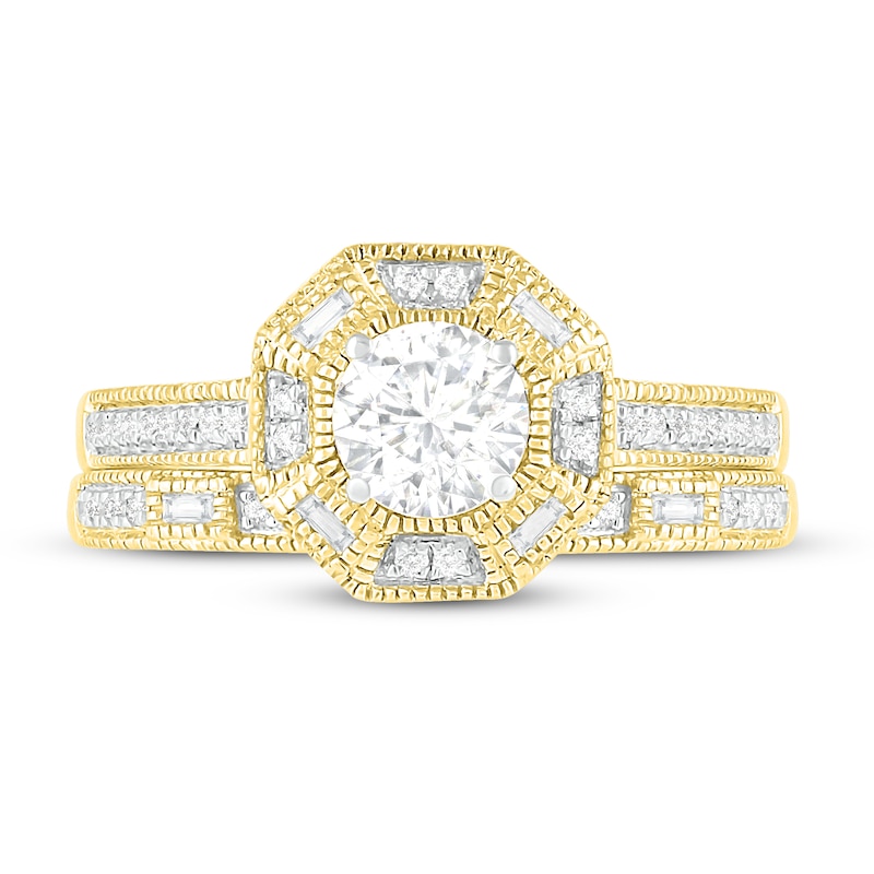 Main Image 2 of Diamond Bridal Set 5/8 ct tw Round/Baguette 14K Yellow Gold