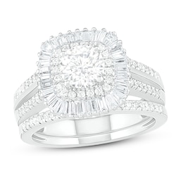 Diamond Bridal Set 1-3/8 ct tw Round/Baguette 14K White Gold