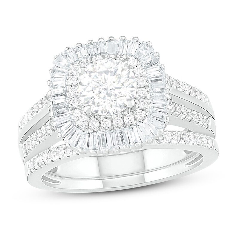 Main Image 1 of Diamond Bridal Set 1-3/8 ct tw Round/Baguette 14K White Gold