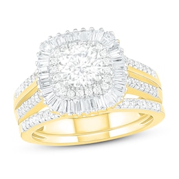 Diamond Bridal Set 1-3/8 ct tw Round/Baguette 14K Yellow Gold