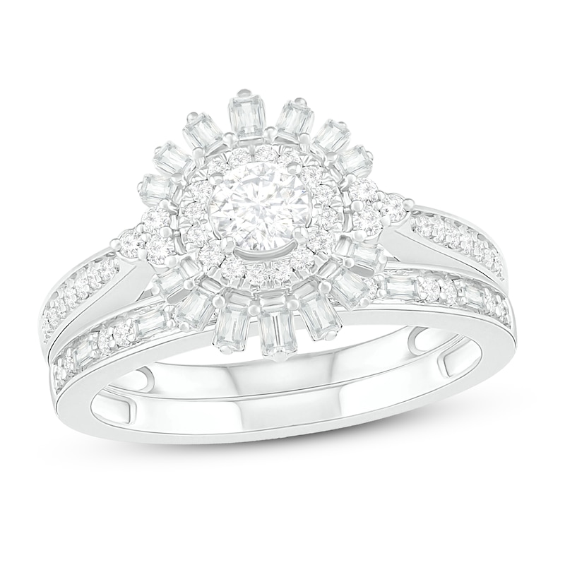 Main Image 1 of Diamond Bridal Set 3/4 ct tw Round/Baguette 14K White Gold