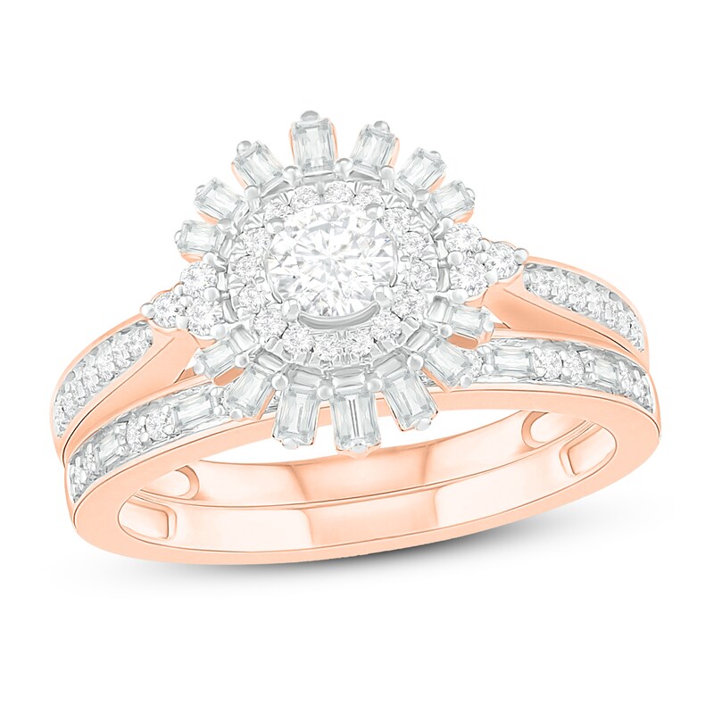 Main Image 1 of Diamond Bridal Set 3/4 ct tw Round/Baguette 14K Rose Gold
