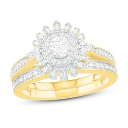 Diamond Bridal Set 3/4 ct tw Round/Baguette 14K Yellow Gold