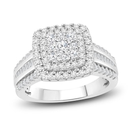 Diamond Engagement Ring 1 ct tw Round/Baguette 14K White Gold