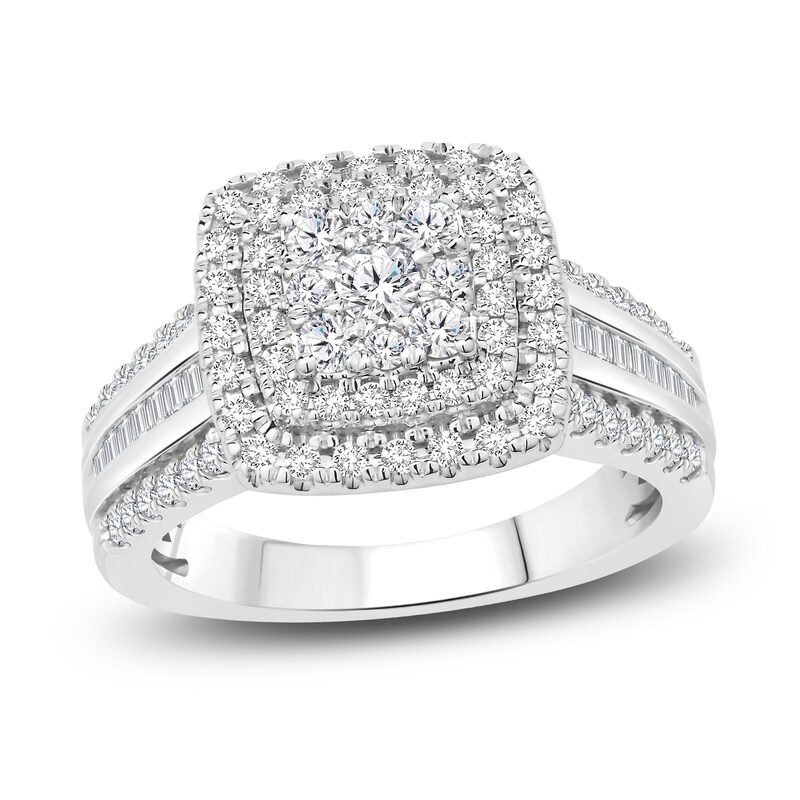 Main Image 1 of Diamond Engagement Ring 1 ct tw Round/Baguette 14K White Gold