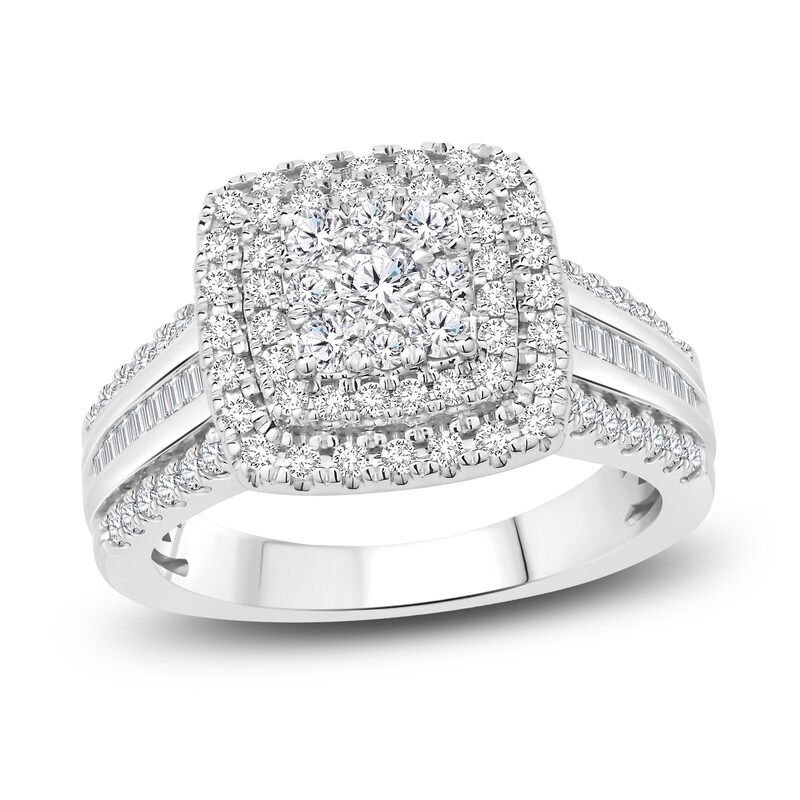 Diamond Engagement Ring 1 ct tw Round/Baguette 14K White Gold