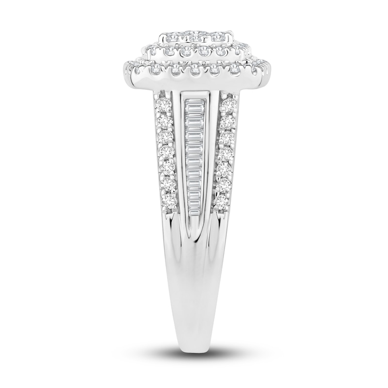Main Image 3 of Diamond Engagement Ring 1 ct tw Round/Baguette 14K White Gold