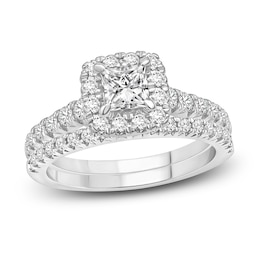 Diamond Bridal Set 1-1/2 ct tw Princess/Round 14K White Gold