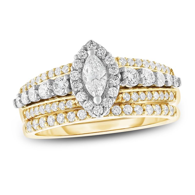 Diamond Bridal Set 1 ct tw Marquise/Round 14K Two-Tone Gold