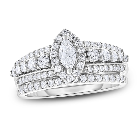 Diamond Bridal Set 1 ct tw Round/Marquise 14K White Gold