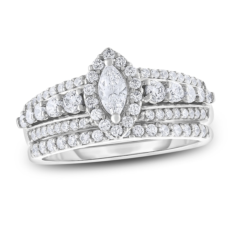 Diamond Bridal Set 1 ct tw Round/Marquise 14K White Gold