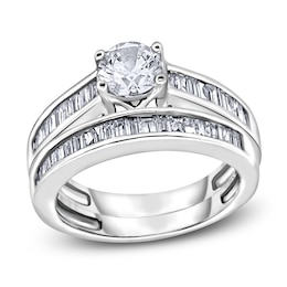 Diamond Bridal Set 1-1/4 ct tw Round/Baguette 14K White Gold