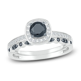 Black Diamond Bridal Set 5/8 ct tw Round 10K White Gold