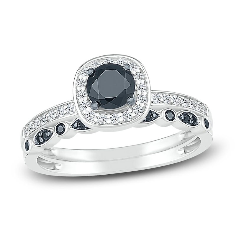 Main Image 1 of Black Diamond Bridal Set 5/8 ct tw Round 10K White Gold