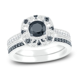 Black Diamond Bridal Set 1 ct tw Round 10K White Gold