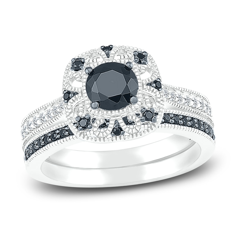 Main Image 1 of Black Diamond Bridal Set 1 ct tw Round 10K White Gold