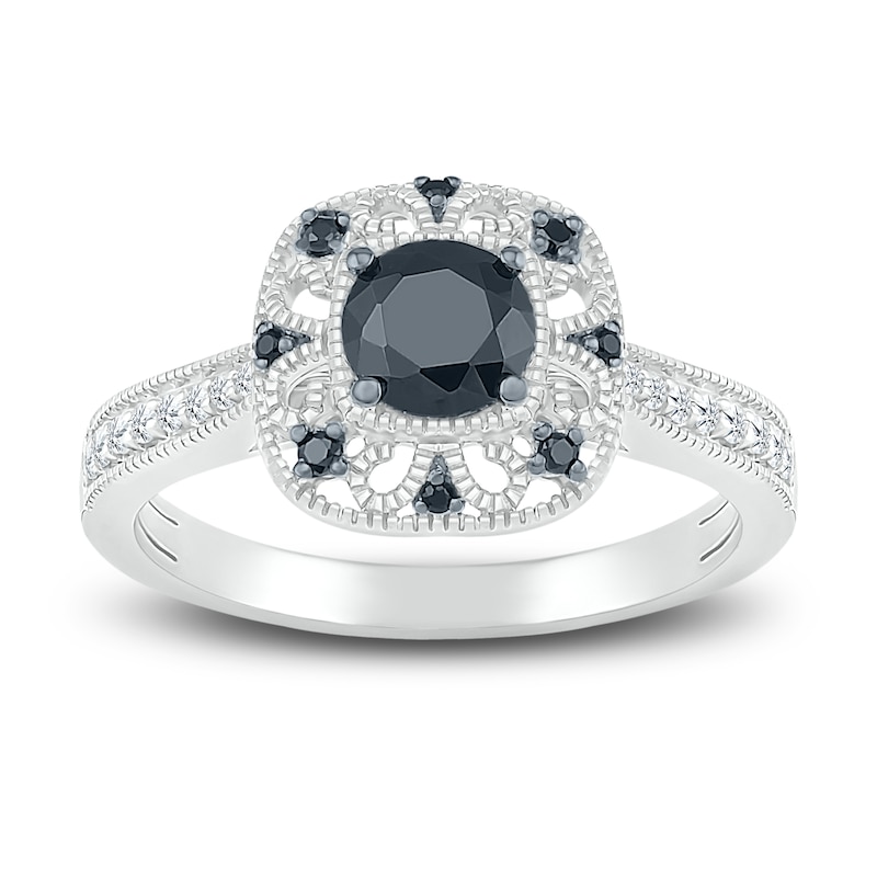 Main Image 2 of Black Diamond Bridal Set 1 ct tw Round 10K White Gold