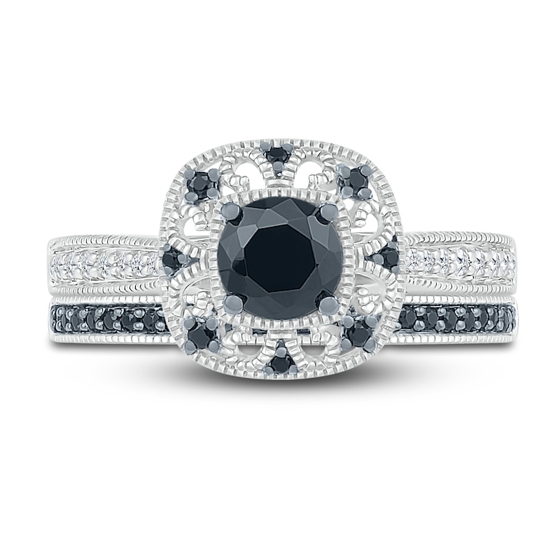 Main Image 6 of Black Diamond Bridal Set 1 ct tw Round 10K White Gold