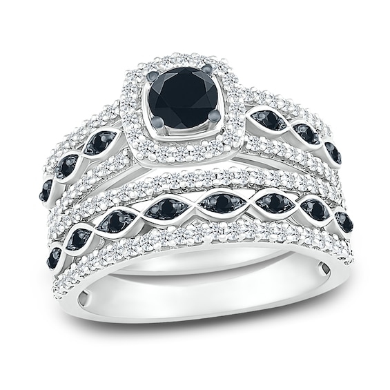 Black Diamond Bridal Set 1 ct tw Round 10K White Gold