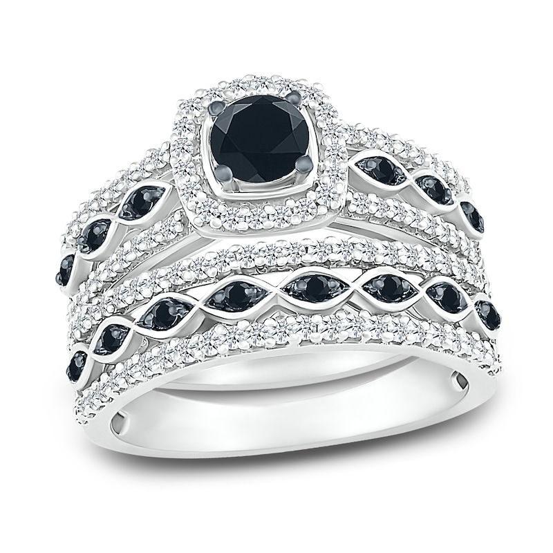 Main Image 1 of Black Diamond Bridal Set 1 ct tw Round 10K White Gold